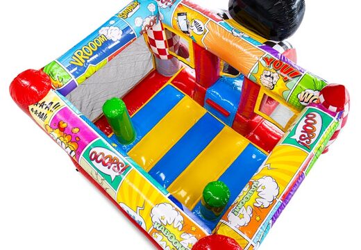 Compra el castillo hinchable Midi Bounce con diseño de tiras cómicas, perfecto para empresas de alquiler