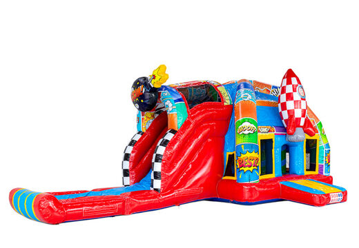 Tiras cómicas representadas en el cojín de aire - Castillo hinchable A-frame Super Comic disponible en JB Inflatables