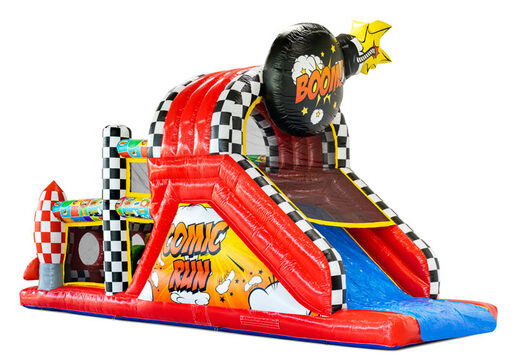 Pista de obstáculos en estilo cómic juguetón con ilustraciones detalladas